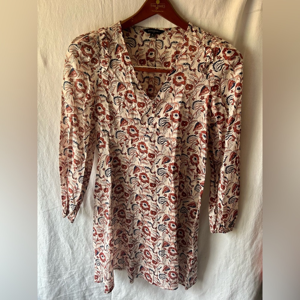 Banana Republic Women’s S Swing Shift Long-Sleeve Dress - Champagne Floral Print